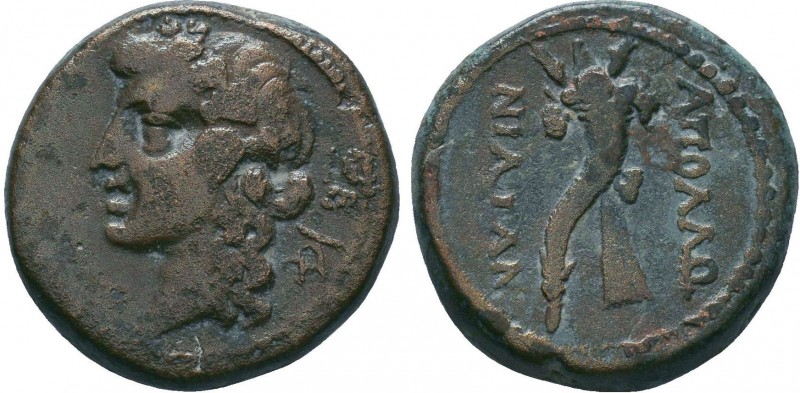 ILLYRIA. Apollonia. Ae (Early-mid 1st century BC).
Obv: ΘΕ / ΞE / TAY .
Wreathed...