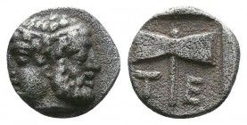 TROAS. Tenedos. Obol (Late 5th-early 4th century BC).
Obv: Janiform male and female head.
Rev: T - E.
Labrys within incuse square.

Condition: Very Fi...