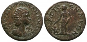 Pamphylia.Aspendos.Tranquillina, 238-244 AD.AE bronze.Draped bust right / ACΠЄN-ΔIΩN, Nemesis standing facing holding staff; ather feet, griffin. SNG ...