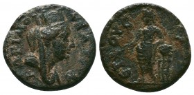 CILICIA, Mopsouestia-Mopsos.ΑΔΡΙ ΜΟΨƐΑΤΩΝ; turreted, veiled and draped bust of Tyche, r. / ƐΤΟΥϹ ΛϹ (above date, line); male figure (Mopsus in the gui...