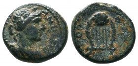 SYRIA. Seleucis and Pieria. Antioch. Pseudo-autonomous issue. Nero (54-68). Ae BRONZE. Laureate and draped bust of Apollo right / ANTIOXE ET HP. Lyra....