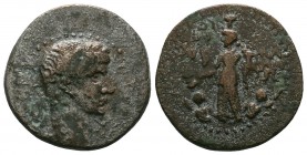 CILICIA. Mallus. Nero, 54-68.AE bronze.ΝΕΡΩΝ ΣΕΒΑΣΤΟΣ; laureate head of Nero, r., with aegis / ΜΑΛΛΩΤΩΝ; Tyche, standing l., holding cornucopia; below...