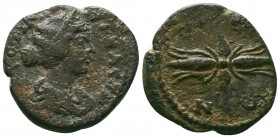 CILICIA, Olba. Faustina.147-175 AD.AE bronze.ΦΑVСΤΙΝΑ СЄΒΑСΤΗ. Draped bust right, wearing stephane / ΟΛΒЄΩΝ. Winged thunderbolt. RPC IV online 5828; Z...