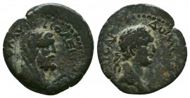 CILICIA, Flaviopolis. Domitian. 81-96 AD.AE bronze. DOMETIANOC KAICAP, laureate head right / ETOVC ZI FLAUIOPOLEITWN, veiled head of Kronos right, har...