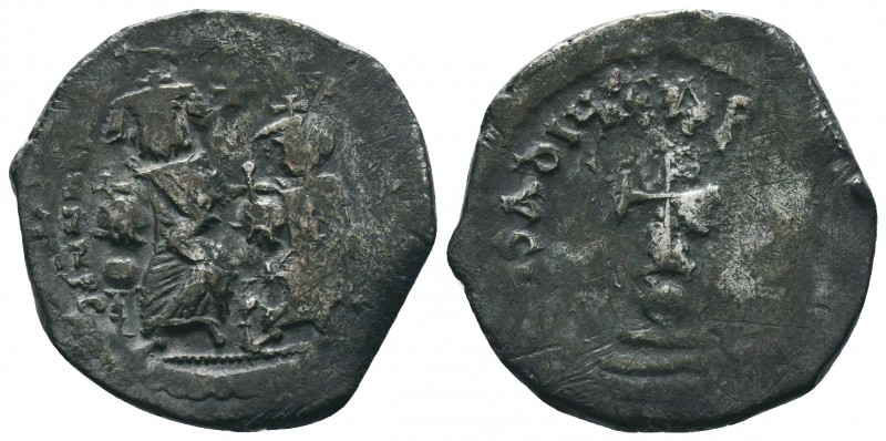 Heraclius, with Heraclius Constantine, AR Hexagram. Constantinople, AD 632-635.
...