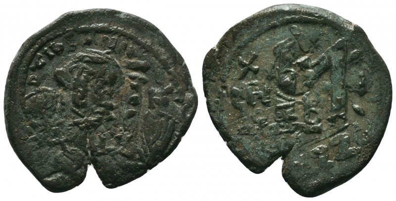 Justinian II First Reign Æ Half Follis, 686/7 AD, Overstrike on Tiberius Constan...