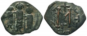 ARAB-BYZANTINE: Three Standing Figures, ca. 640, AE fals 

Condition: Very Fine

Weight:3.70 gr
Diameter: 27 mm