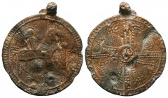 BYZANTINE LEAD Medallion. PB. (Circa 8th-12th centuries). 

Condition: Very Fine

Weight:30.96 gr
Diameter: 57 mm