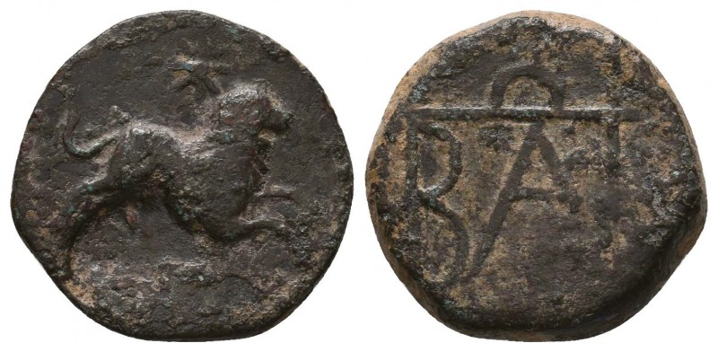 KINGS OF BOSPOROS. Polemo I (Circa 14/3-10/9 BC). Ae. Obv: Lion springing right;...