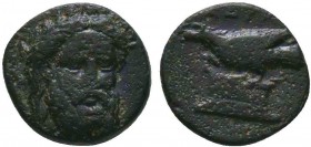 Adramytteion (BC 350) AE, after 350 BC. Ae Laureate, three-quarter facing head of Zeus, slightly right / Eagle standing left on pediment. VF, glossy b...