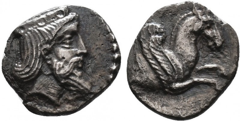 Cilicia, Uncertain AR Obol. 4th century BC. Crowned and bearded head of Persian ...