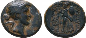PHRYGIA, Eumenea as Fulvia . Circa 41-40 BC.AE bronze. Draped bust of Fulvia as winged Nike right / [F]OULOUIANWN right, Athena advancing left, holdin...