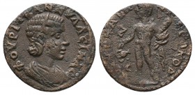 IONIA, Smyrna. Tranquillina. Augusta, AD 241-244.AE bronze.Φ[Ο]ΥΡ ΤΡΑΝΚΥΛΛƐΙΝΑ Ϲ.diademed and draped bust of Tranquillina, r./ ϹΜΥΡΝΑΙΩΝ Γ ΝƐΩΚΟΡΩΝ.He...