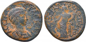 Phrygia. Hadrianopolis-Sebaste . Geta as Caesar AD 197-209.AE Bronze Λ • CEΠ • ΓETAC • K, bare-headed, draped, and cuirassed bust right / AΔPIA AP-X Π...