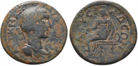 PHRYGIA. Lysias. Gordian III , 238-244.AE Bronze. AYT K M AN ΓOPΔIAN Laureate, draped and cuirassed bust of Gordian III to right / ΛYCIAΔЄΩN Kybele se...