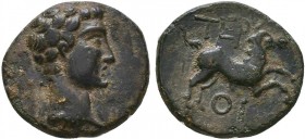 Lycia.Termessus by Oenoanda.Tiberius (Augustus).AD 14-37.AE bronze.bare head of Tiberius (?), r./ ΤΕΡ ΟΙ.horse galloping, l.GM 703, no. 548, Kosmetato...