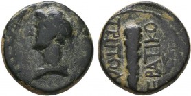 LYDIA. Tripolis. Livia (Augusta, 14-29). AE bronze. ΣEBAΣTH. Head of Livia left. Rev: IEPATIKOΣ / TPIΠOΛEITΩN. Club. RPC I 3053; SNG München 810; SNG ...