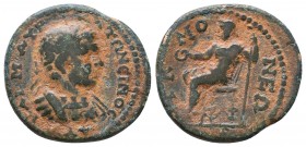 PHRYGIA. Acmonea.Elagabalus. 218-222 AD. AE bronze.Α Κ Μ ΑΥΡ ΑΝΤΩΝƐΙΝΟϹ.laureate, draped and cuirassed bust of Elagabalus, r. / ΑΚΜΟΝƐΩΝ.Zeus seated o...