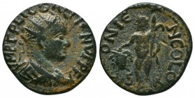 Eikonion, Gallienus. 253-268 AD. AE23 (7.19g). IMP Γ P LIC GALLIENVΓ P F A (sic) Bust radiate, draped, cuirassed right / IC - ONIE - N COLO around, S ...
