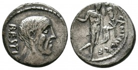 C. Antius C.f. Restio. Denarius 47, AR. RESTIO Head of C. Antius Restio r. Rev. C·ANTIVS·C·F Hercules walking r., with cloak over l., arm holding trop...