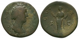 Diva Faustina I Æ Sestertius. Struck under Antoninus Pius in Rome, AD 141. 
Condition: Very Fine

Weight: 19.63 gr
Diameter: 32 mm