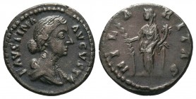 FAUSTINA II (147-176 ). Denarius. Rome.
Obv: FAVSTINA AVGVSTA.
Draped bust right.
Rev: HILARITAS.
Hilaritas standing left with cornucopia and palm bra...