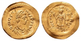 Justin II (AD 565-578). AV tremissis 
Condition: Very Fine

Weight: 1.50 gr
Diameter: 16 mm