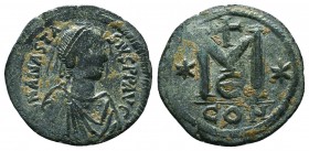Anastasius I. 491-518. AE 40 Nummi – Follis
Condition: Very Fine

Weight: 16.05 gr
Diameter: 36 mm