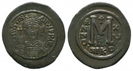 Justinian I. AE Follis, 527-565 AD.
Condition: Very Fine

Weight: 22.20 gr
Diameter: 42 mm