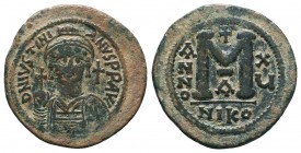 Justinian I. AE Follis, 527-565 AD.
Condition: Very Fine

Weight: 21.50 gr
Diameter: 40 mm