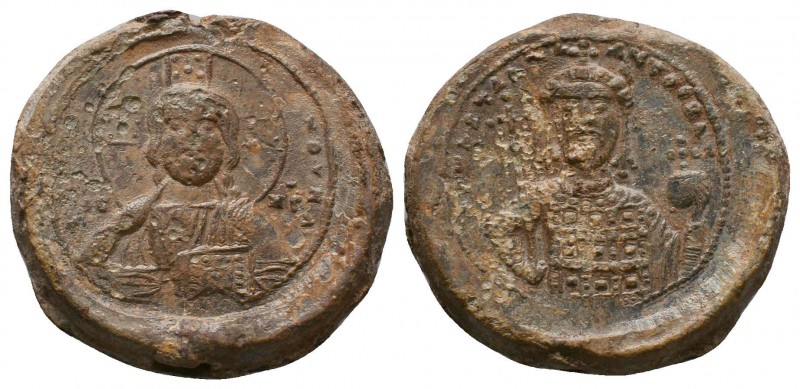 Lead seal of byzantine emperor ConstantineIX Monomachos (1042-1055)

Obverse:Bus...