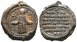Lead Seal of the Oecumenical Patriarch of Constantinople Niketas II Mountanes (February 1186-February 1189)

Obverse: The Mother of God, seated on a...