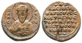Sealof Basiliosmagistros, vestes and vestarches(ca 12th cent.)
SaintBasilios the Great/inscription in 6 lines
Condition: Very Fine

Weight: 18.22 gr
D...