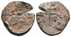 Uncertain seal(ca 10th/11th cent.)
Bust of a saintbishop with his name(difficult to decipher)/patriarchal cross with floriated decoration and damaged ...