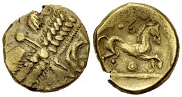Catuvellauni AV Stater, c. 55-50 BC 

Celtic Britain, Catuvellauni. Unknown ruler. AV Stater (18-19 mm, 5.90 g), c. 55-50 BC. 'Early Whaddon Chase' ...