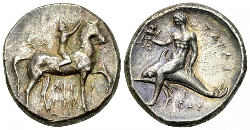 Tarentum AR Nomos, c. 302-280 BC 

Calabria, Tarentum. AR Nomos (21 mm, 8.00 g...