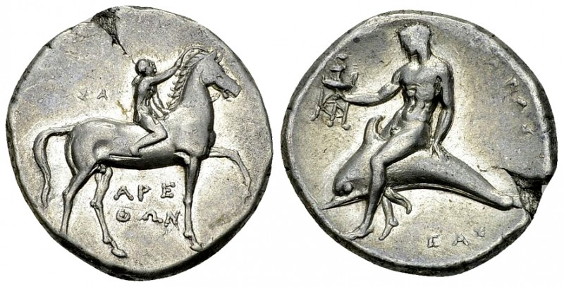 Tarentum AR Nomos, c. 302-280 BC 

Calabria, Tarentum. AR Nomos (21 mm, 7.89 g...