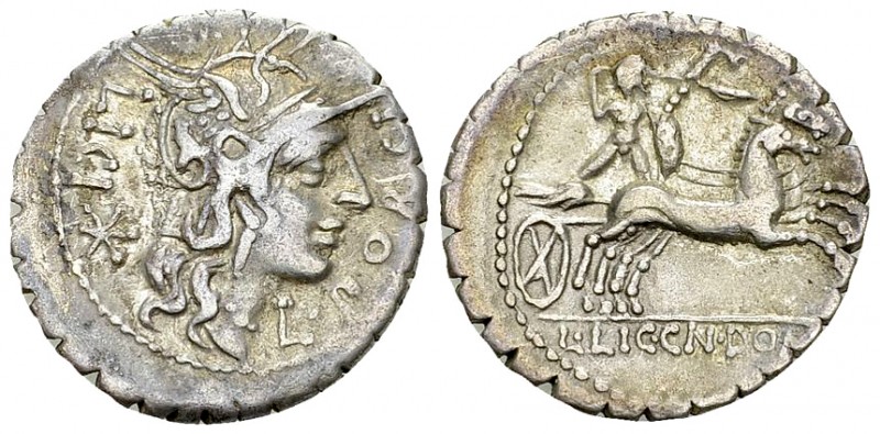 L. Porcius Licinius, Licinius Crassus and Cn. Domitius Ahenobarbus AR Denarius, ...