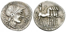 Cn. Domitius Ahenobarbus AR Denarius, 116 or 115 BC 

Cn. Domitius Ahenobarbus. AR Denarius (20 mm, 3.86 g), Rome, 116 or 115 BC.
 Obv. Helmeted he...