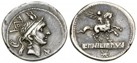 L. Marcius Philippus AR Denarius, 113 or 112 BC 

L. Marcius Philippus. AR Denarius (18-20 mm, 3.89 g), Rome, 113 or 112 BC.
Obv. Male head to righ...