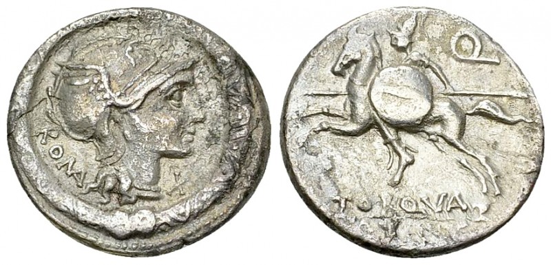 L. Manlius Torquatus AR Denarius, 113 or 112 BC 

L. Manlius Torquatus. AR Den...