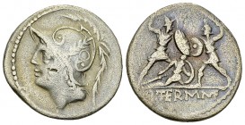 Q. Minucius Thermus M.f. AR Denarius, c. 103 BC 

Q. Minucius Thermus M.f. AR Denarius (19-20 mm, 3.74 g), Rome, c. 103 BC.
 Obv. Helmeted head of ...