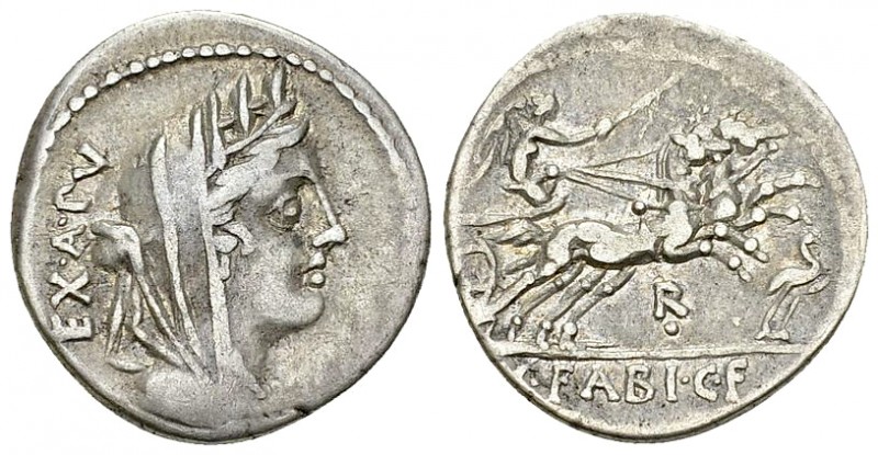C. Fabius C.f. Hadrianus AR Denarius, 102 BC 

C. Fabius C.f. Hadrianus. AR De...