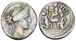 Faustus Cornelius Sulla AR Denarius, 56 BC 

Faustus Cornelius Sulla. AR Denarius (18-19 mm, 3.58 g). Rome, 56 BC.
Obv. FAVSTVS, diademed and drape...