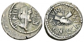 C. Caesar Octavianus and Marcus Antonius AR Quinarius, 39 BC 

C. Caesar Octavianus and Marcus Antonius. AR Quinarius (15 mm, 1.94 g), mint moving w...