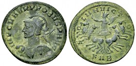 Probus silvered AE Antoninianus, Sol in quadriga reverse 

Probus (276-282 AD). AE Antoninianus (22 mm, 3.48 g), Serdica.
Obv. IMP C M AVR PROBVS P...