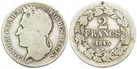 Belgium AR 2 Francs 1843 

Belgium. Leopold I. AR 2 Francs 1843 (9.42 g). Position A.
KM 9.1.

Rare. Fine.