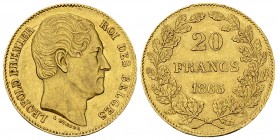 Belgium AV 20 Francs 1865 

Belgium. Leopold I. AV 20 Francs 1865 (6.44 g). "L WIENER".
KM 23.

Almost extremely fine.