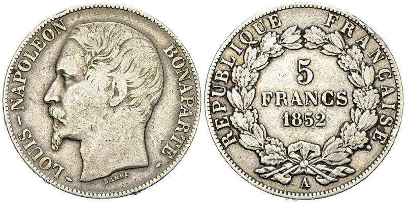 France, AR 5 Francs 1852 A, Paris 

France. Louis Napoléon Bonaparte. AR 5 Fra...