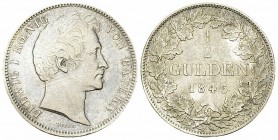 Bayern, AR 1/2 Gulden 1845 

Deutschland. Bayern. Ludwig I. AR 1/2 Gulden 1845 (5.25 g).
AKS 79.

Fein getönt und fast vorzüglich.